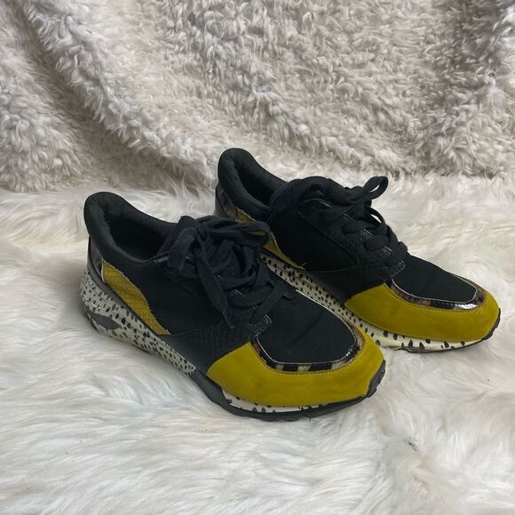 Steve Madden Boomer lace up wedge sneakers fabric Black & mustard yellow SZ9M - Picture 1 of 10